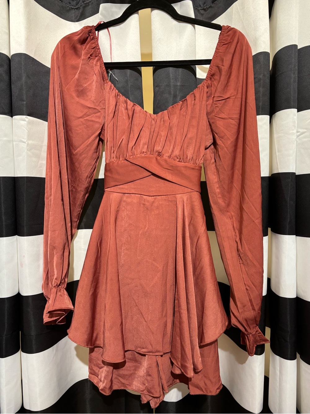 Three Hearts Burnt Orange Long-Sleeve Ruffle Mini Dress